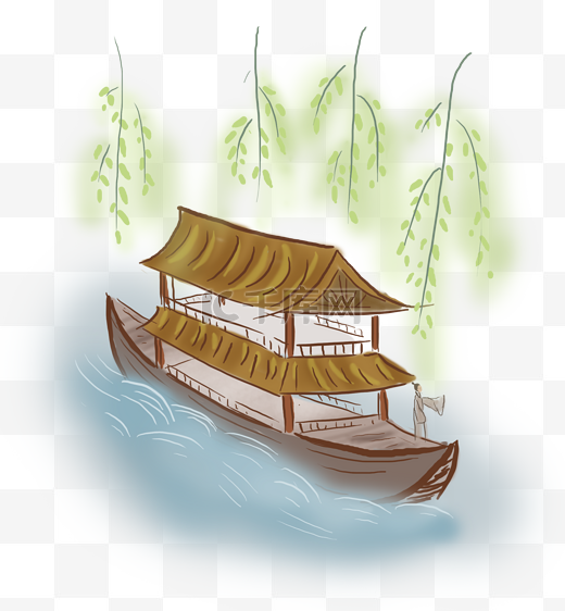 中国风坐船游湖的古人图片