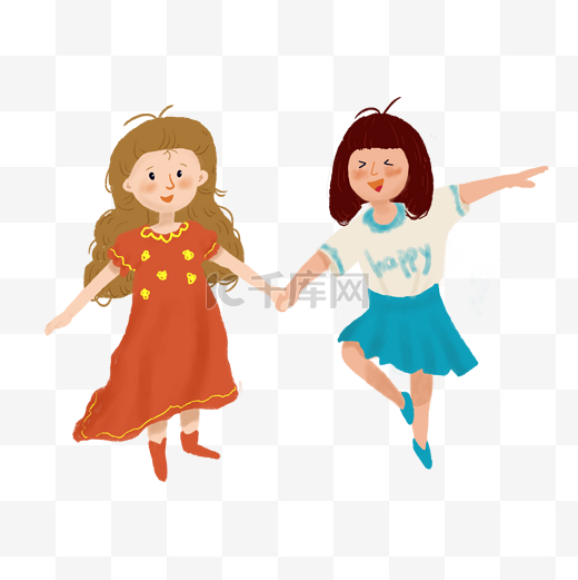 友谊手拉手开心跳舞的两个小女孩图片