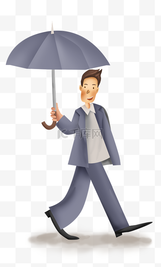 手绘商务男人和雨伞图片
