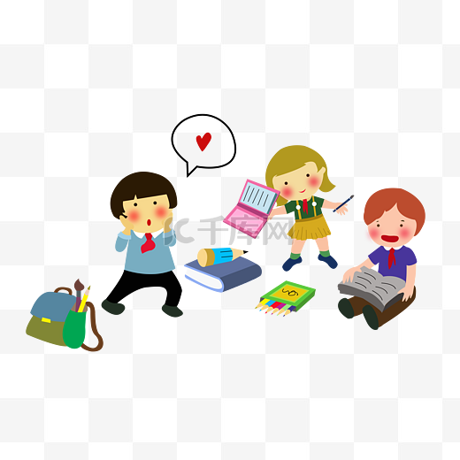 开学季小学中学学生校园Q版卡通手绘红领巾小学生图片