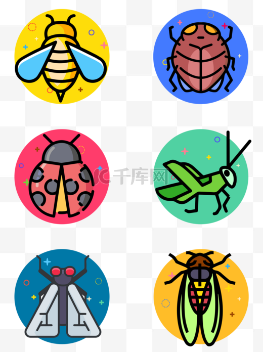 MBE蜜蜂蝉昆虫卡通矢量元素图标图片