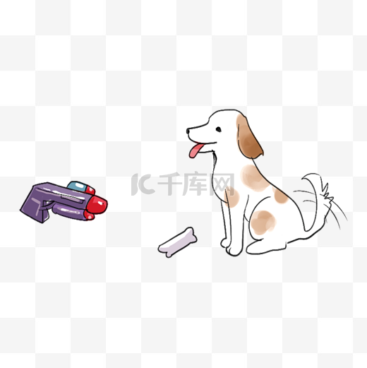 一只狗和玩具手绘设计图片