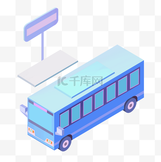 2.5D蓝色的公交车插画图片