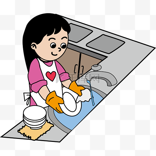 母亲节手绘矢量节日促销感恩母爱劳动母亲洗碗卡通形象图片