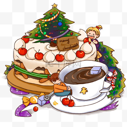 圣诞节美食蛋糕咖啡人物免抠素材图片