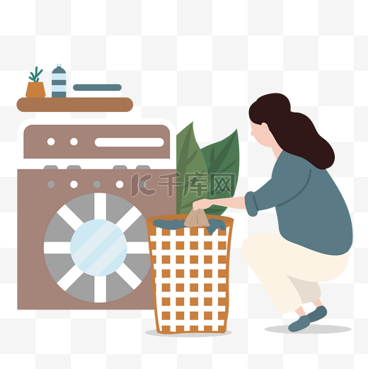 卡通风正在洗衣服的女人图片