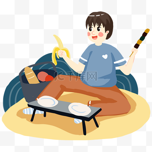 春季男同学户外野餐香蕉糖葫芦图片