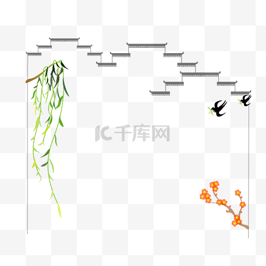 二十四节气立春素材徽派建筑江南景象春景矢量边框图片