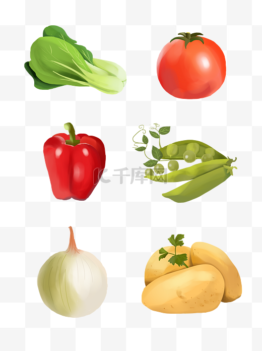 简约手绘蔬果小白菜番茄红椒豌豆洋葱土豆图片