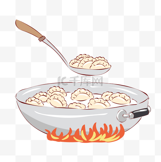 立冬手绘小清新卡通美食热腾腾的大锅煮饺子图片
