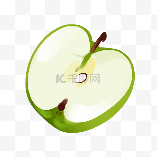 切开的绿色苹果插画图片