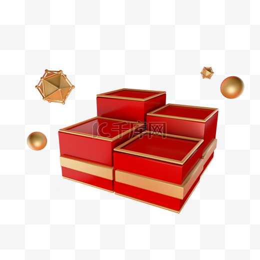 淘宝天猫产品产品展台红色金色方形台子图片
