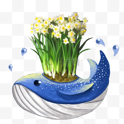 创意手绘鲸鱼与水仙花图片