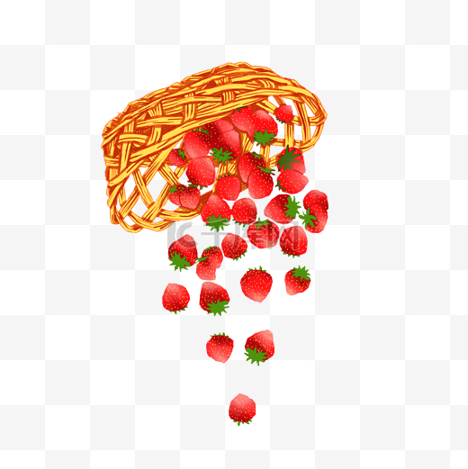 草莓红色手绘小清新水果篮子PNG免抠装饰图片