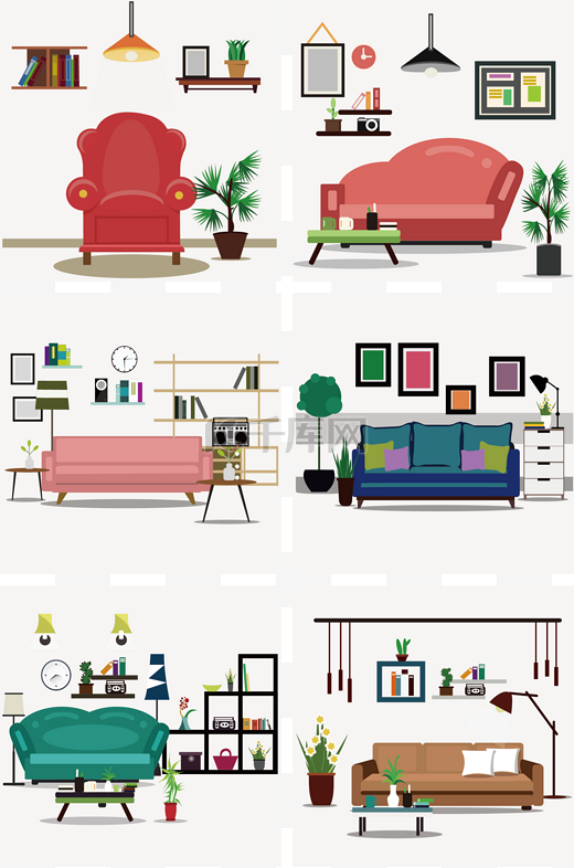 客厅沙发家居环境AI矢量插画图片