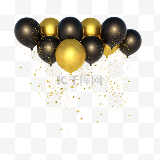 黑金风格漂浮气球C4D立体海报装饰图片