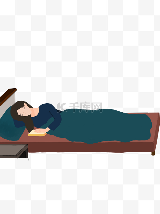 手绘躺在床上睡觉的女人图片