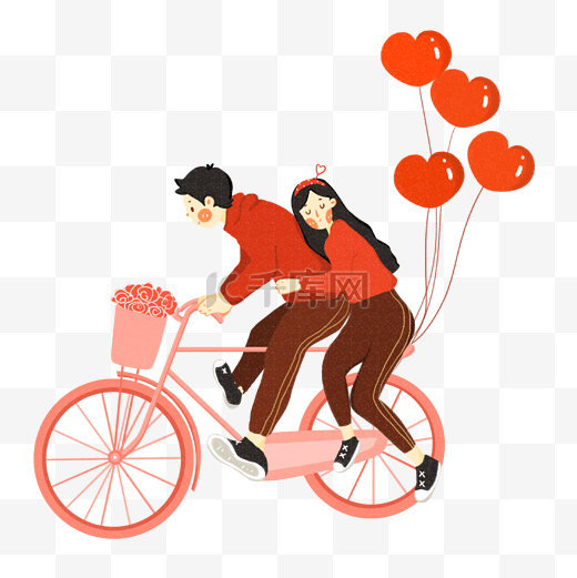 卡通手绘情人节浪漫骑车插图图片