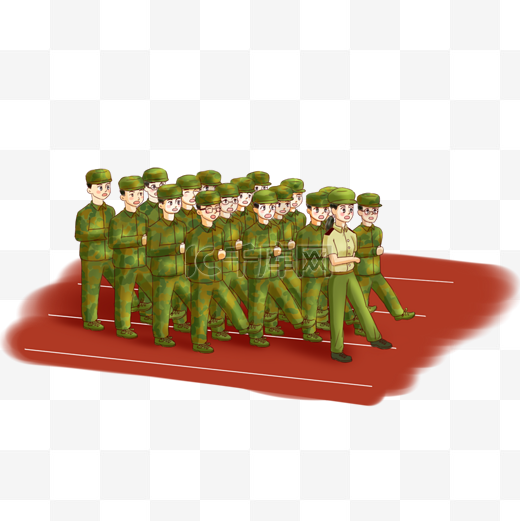 学校大学生军训卡通手绘可爱风阅兵式齐步走图片