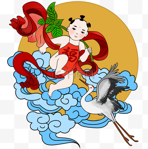 手绘新年创意旧式装饰插画图片