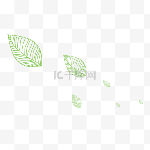 绿色描线漂浮树叶卡通手绘素材免费下载图片