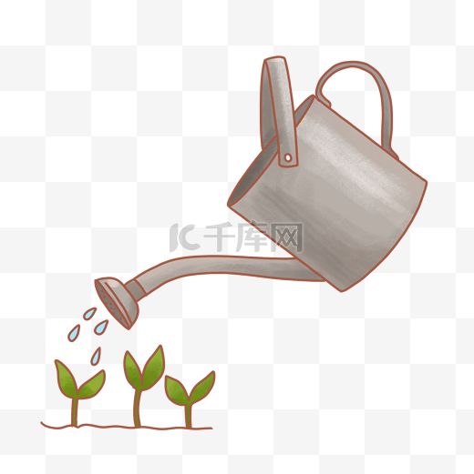 卡通水壶和树苗PNG免抠素材图片