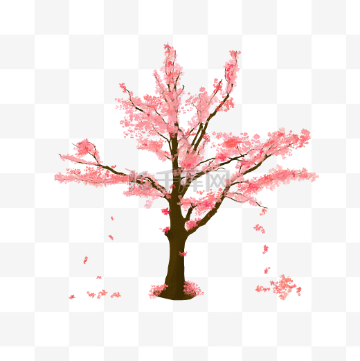 樱花树落花手绘PSD图片