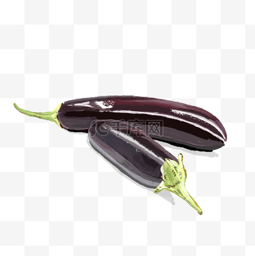 紫色茄子蔬果茄瓜素材食材手绘写实免扣PNG分层下载图片
