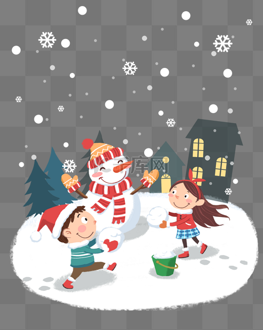冬日圣诞节卡通手绘雪人戴圣诞帽图片