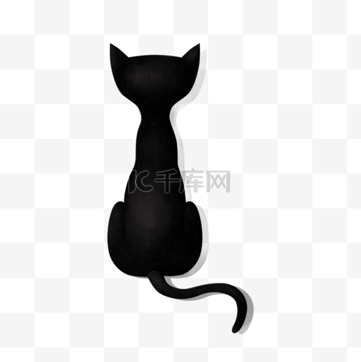 手绘黑色猫咪背影图片