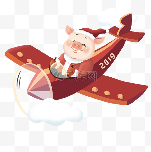 卡通手绘开飞机小猪图片