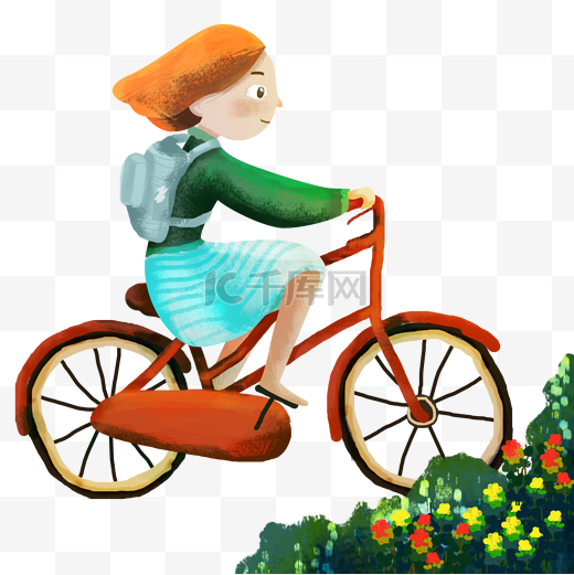 骑单车的小女孩手绘图片