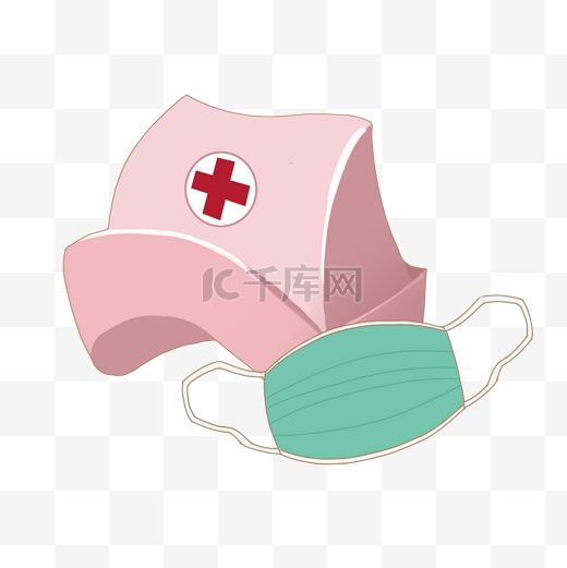 手绘护士帽口罩插画图片