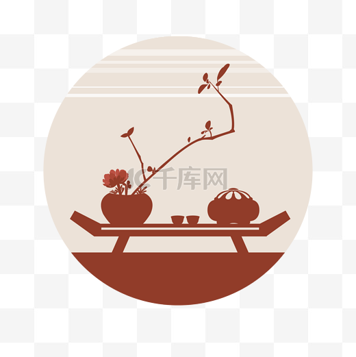 中国风主题茶具与花的剪影图片
