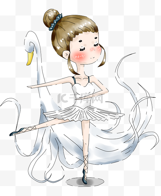 卡通厚涂手绘跳芭蕾的白天鹅女孩PNG图片
