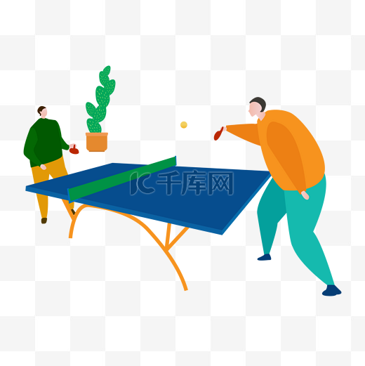 打乒乓球的男人矢量素材图片