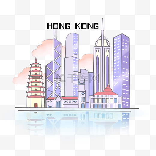 香港城市地标夜色PNG建筑图片
