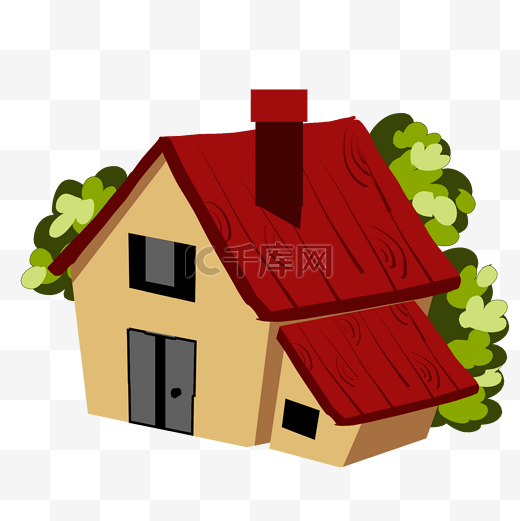 红色小房子装饰插画图片