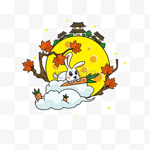 中秋节月宫上的兔子插画图片