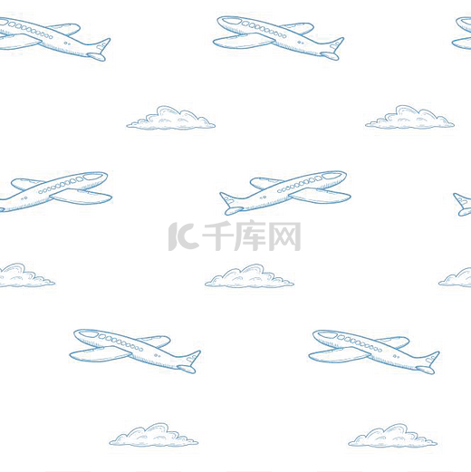 可爱简笔画飞机云朵PNG图片