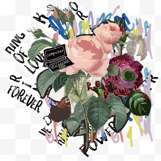 欧美唯美涂鸦街头蔷薇字母装饰PNG图图片