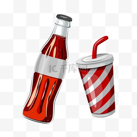 玻璃瓶可乐和纸杯饮料png图片