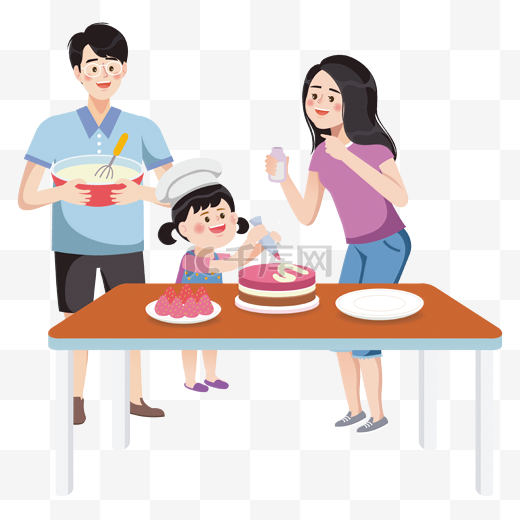 国庆和孩子一起做蛋糕图片