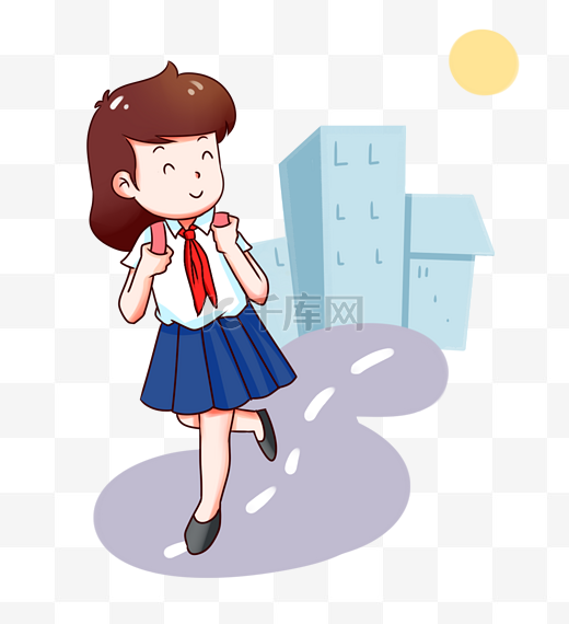 开学季回家路上的小女孩插画图片