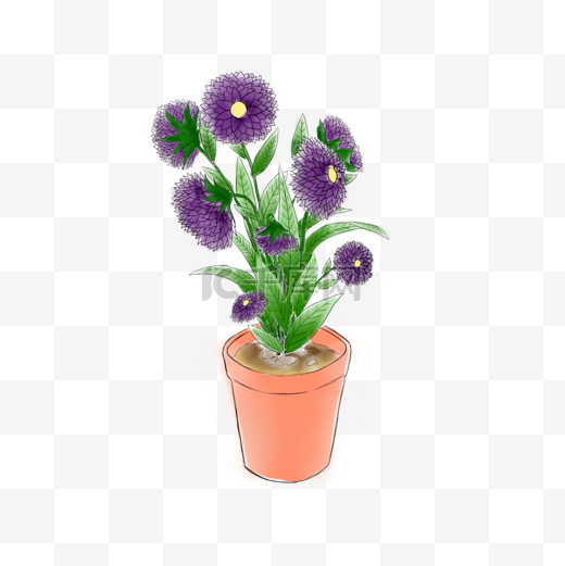紫色花盆盆栽免抠元素图片