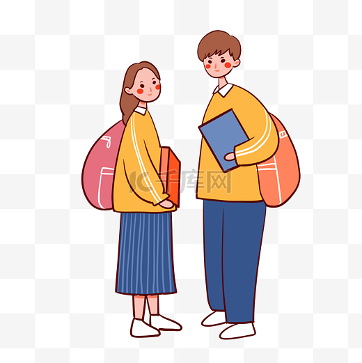 矢量卡通开学季可爱穿校服背书包的学生图片