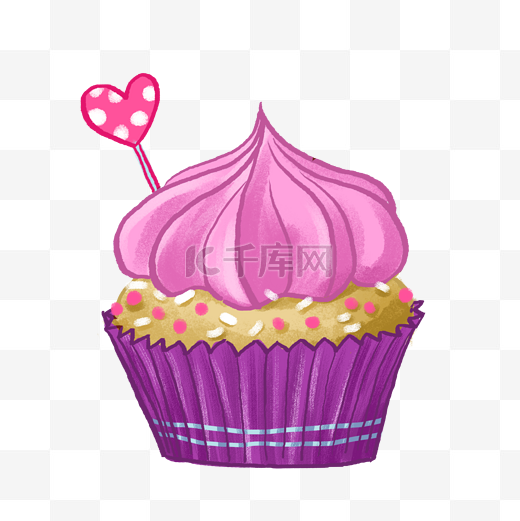 紫色手绘可爱纸杯蛋糕PNG免抠素材图片