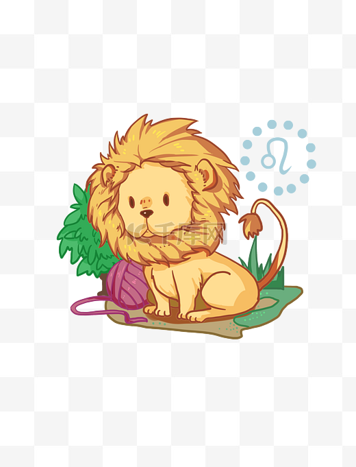 星座动物暖色系卡通手绘狮子座动物png图片