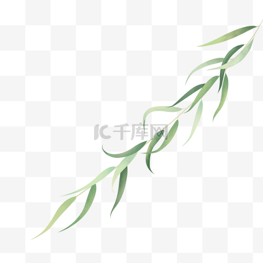 清明节绿色清新漂浮柳叶柳枝杨柳绿叶草装饰免抠素材图片