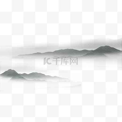 中国风水墨画远山流水云山雾罩黑白水墨画山水写意图片